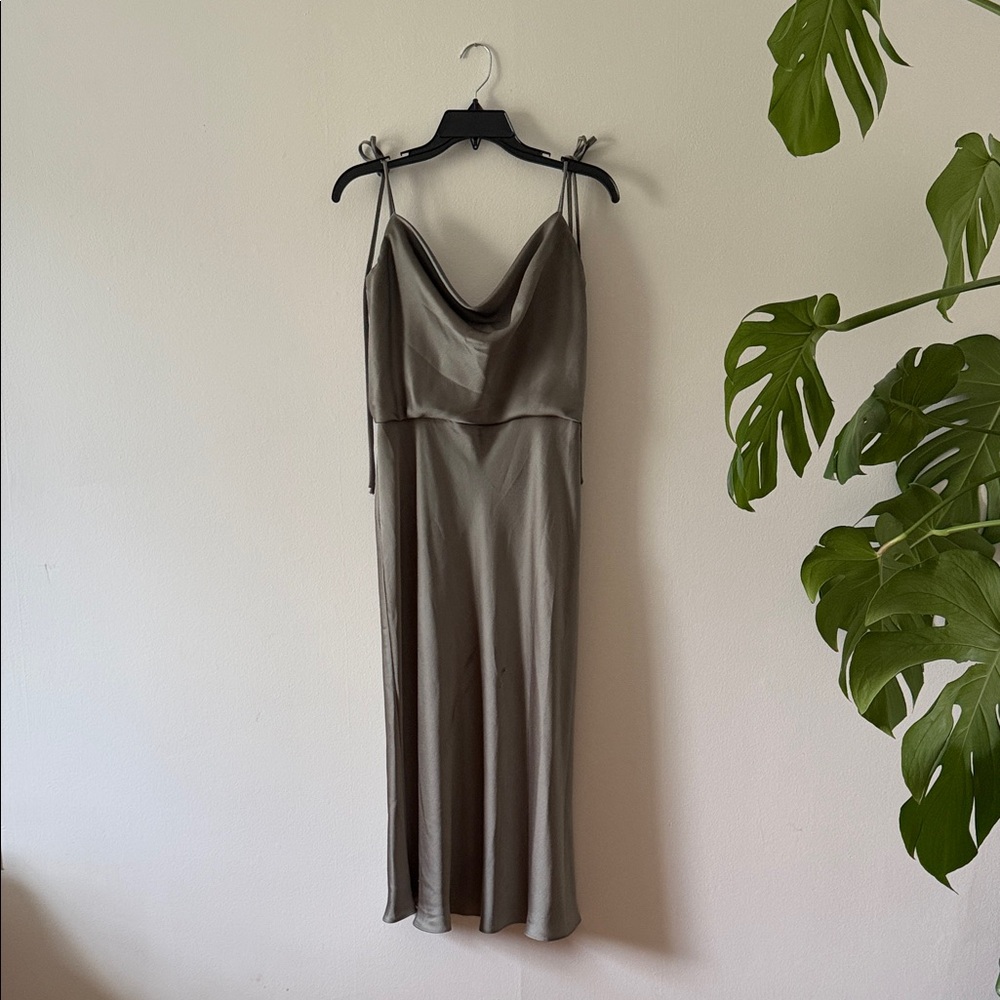 Jenny Yoo Olive Green Satin Slip Dress - Picture 2 of 10